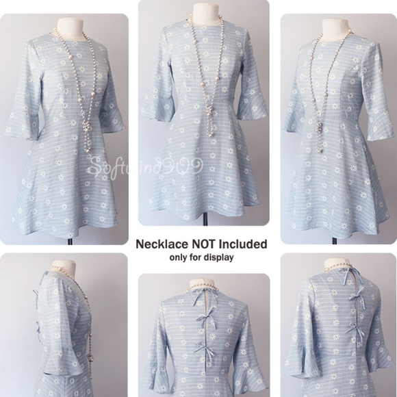 Light Blue Daisy Floral Bow Back 100% Cotton Dress - Picture 7 of 8